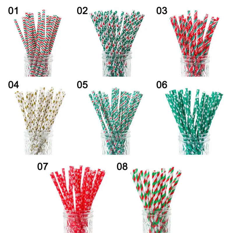 Description Picture 4 of item25Pcs Home Kitchen Wedding Props Party Supplies Snowflake Drinking Straw Christmas Paper Straws Disposable Christmas Decorations