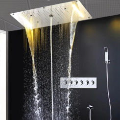 Shower Column Modern Rain Shower System Thermostatic Shower Mixer Large Waterfall Massage Douche Spa Panel Set with hand shower