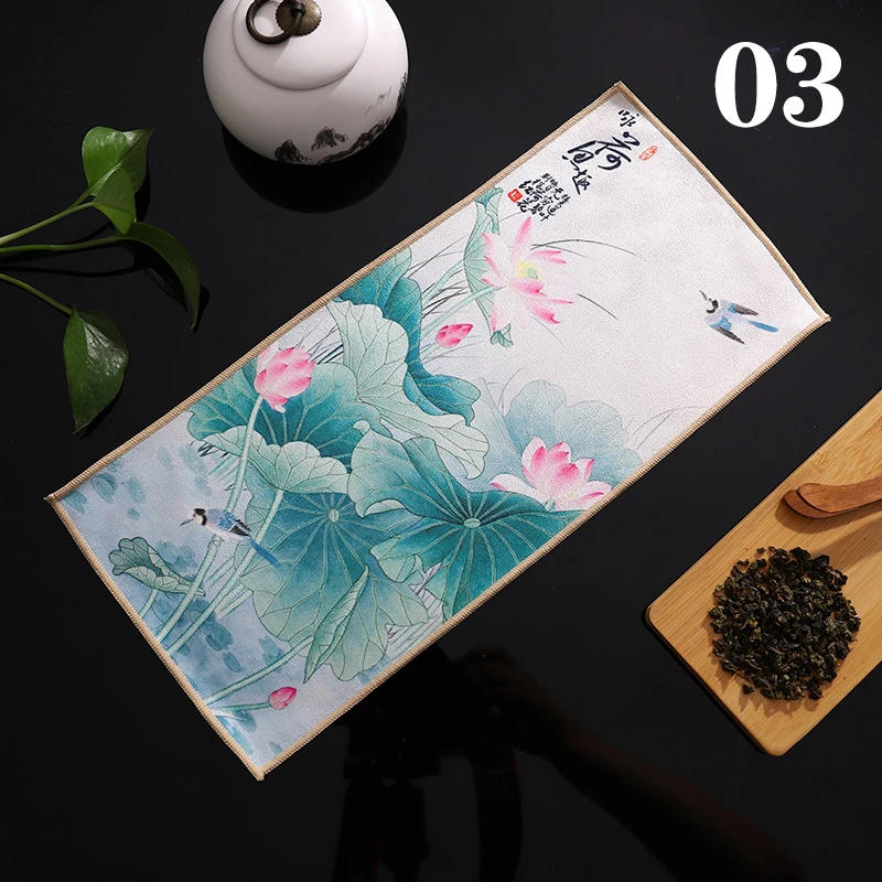 Description Picture 6 of itemChinese Painted Thick Tea Towel Super Absorbent High-end Tea Set Accessories Table Mats Professional RagTea Napkin 18x40cm