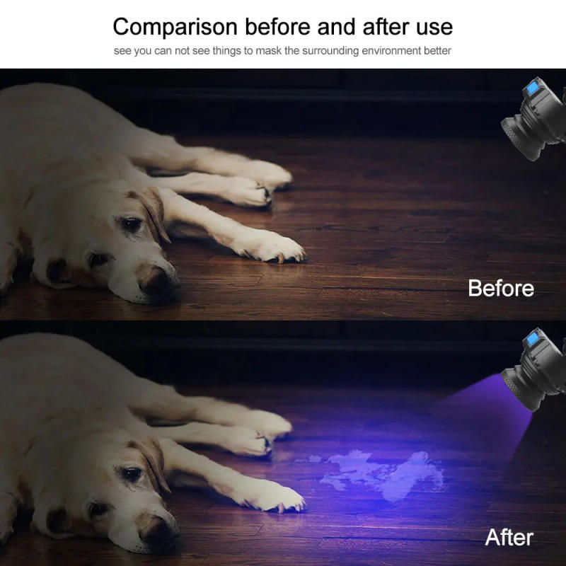 Description Picture 5 of itemPowerful USB Rechargeable Headlamp 395nm UV Light LED Zoom Headlight Flashlight Waterproof Front Head Lamp For Camping Hunting