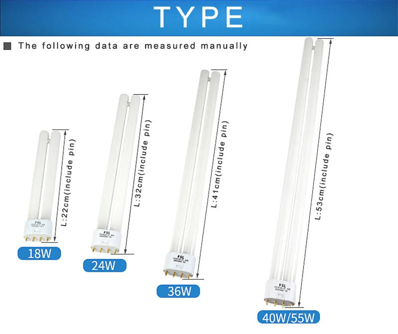 Description Picture 5 of item18W 24W 36W 40W 55W Fluorescent Lamp 4 Pins Twin-Tube Energy-saving Light  Base Energy Saving Tube H 2G11 White Yellow AC220V