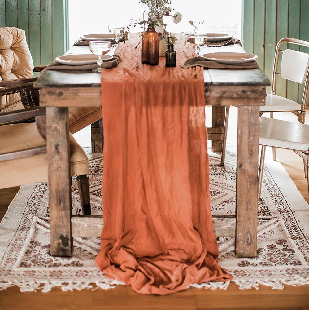 Description Picture 4 of itemYEPQZQ Wedding table decoration rust table runner terracotta cotton gauze napkins natural christmas decorations for home table