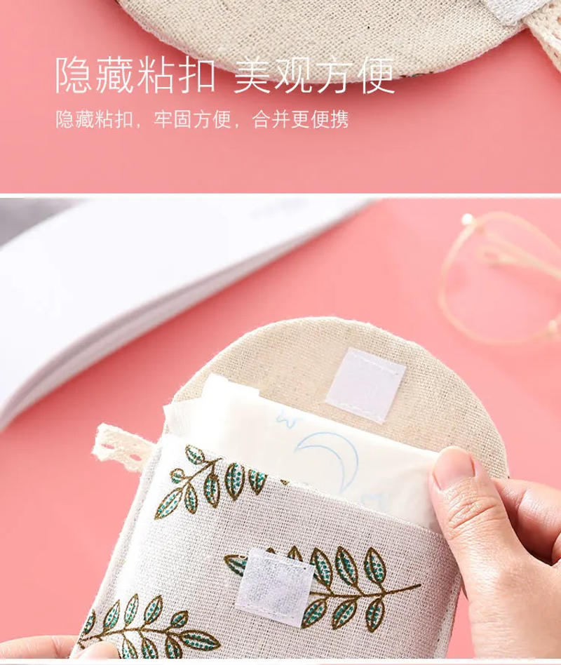 Description Picture 5 of itemGirl Canvas Sanitary Napkin Storage Bag Sanitary Pads Bags Travel Makeup Bag Organizer Money Card Lipstick Earphone Storage Bag
