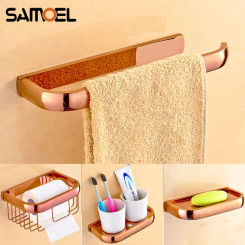 Classic Brass Rose Gold Bathroom Accessories Simple Wall-Mounted Towel Bar Soap Dish Toilet Paper Holder BS3243