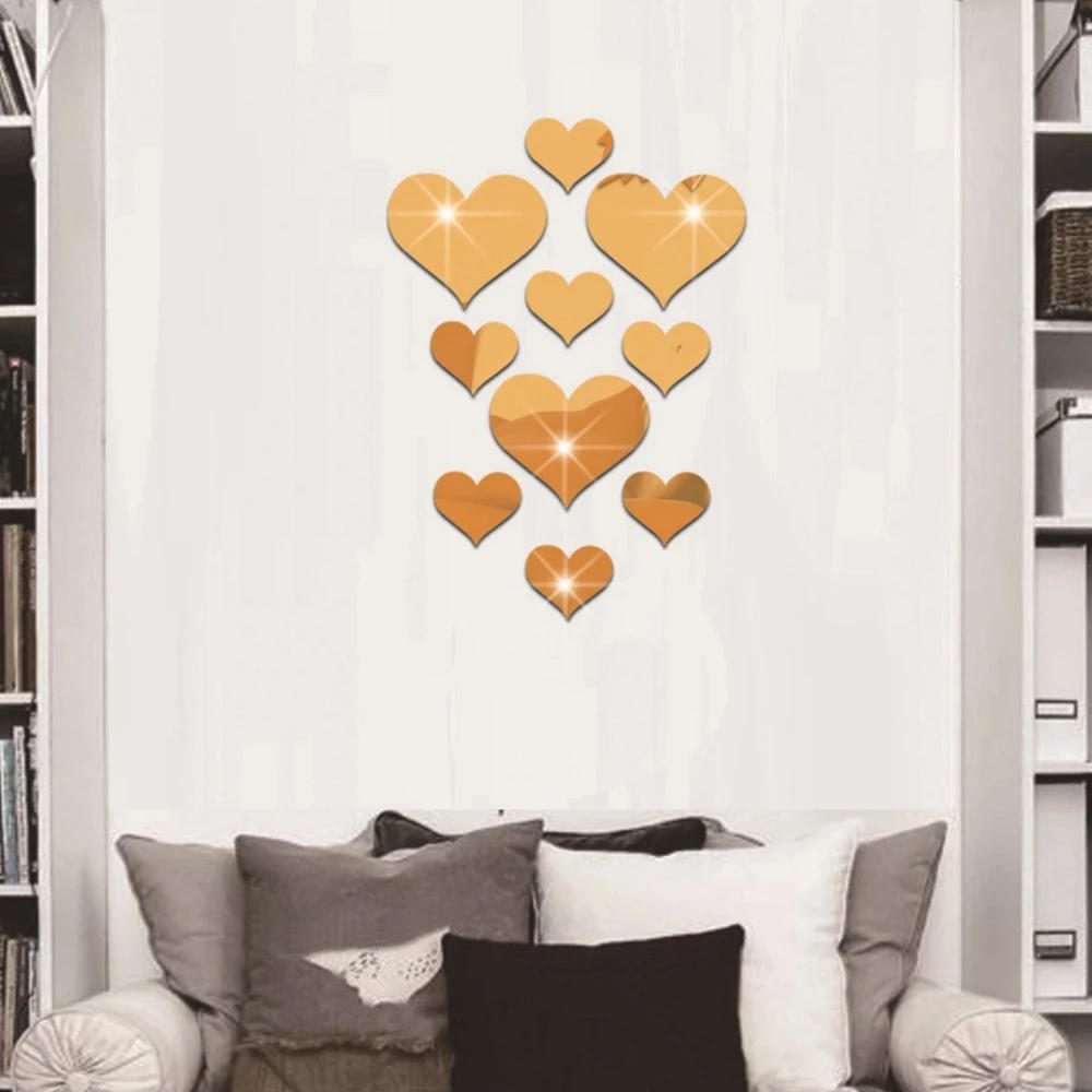 Description Picture 5 of item10Pcs/Set Durable Love Heart Stickers Wall Sticker Mirror Mural 3D Decal Simple DIY Decorative Removable Paster Home Decoration
