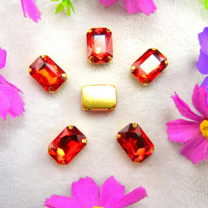 Description Picture 5 of itemGlass Crystal Gold claw settings 7 Sizes Various colors Rectangle shape Sew on Crystals rhinestone beads garment handicraft diy