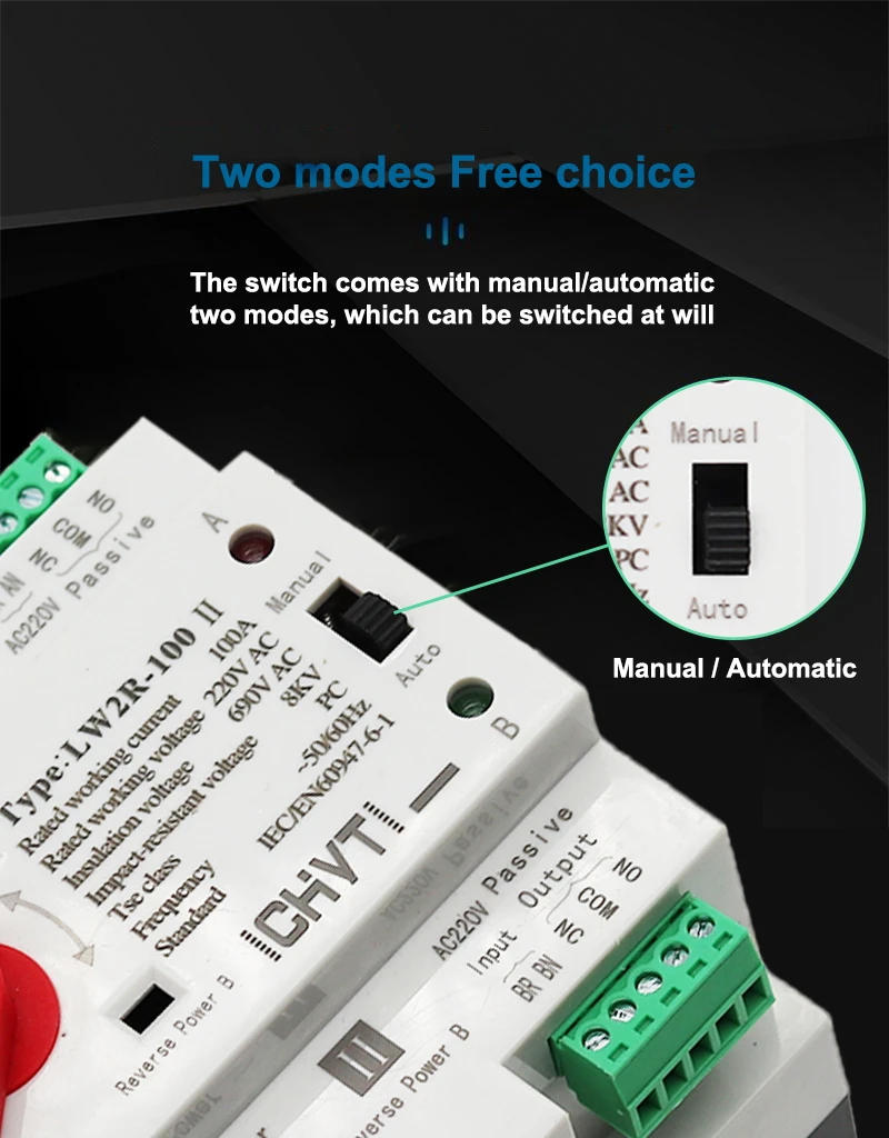 Description Picture 5 of itemSingle-phase 220V 100A 125A ATS Automatic Converter 2P Uninterruptible Dual Power Supply Automatic Transfer Switch For Solar