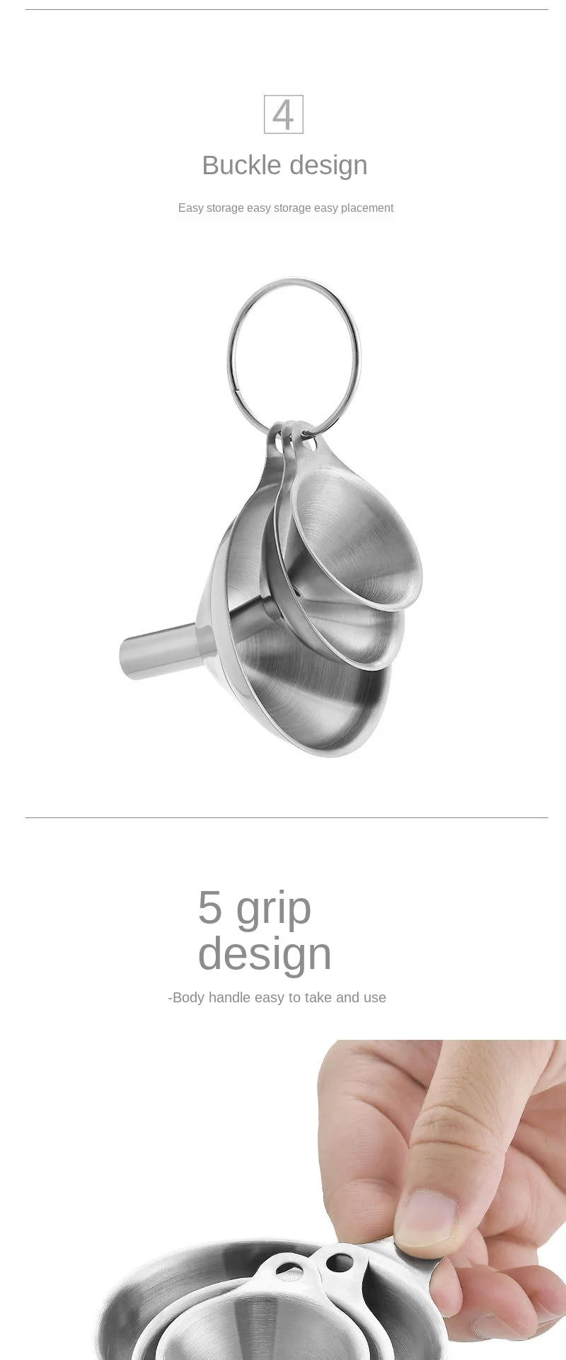 Description Picture 4 of item3Pcs Mini Small Mouth Funnel Stainless Steel Filling Hip Flask Beer Liquid Oil Kitchen Gadget Spice Wine Flask Filter Funnel