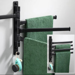 Aluminum black rotatable towel bar bathroom roll towel bracket hooksholder kitchen bathroom accessories