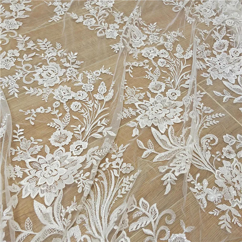 Description Picture 6 of itemFashionable french lace fabric with sequins lace fabric 130cm width dress lace ivory lace sell by yard