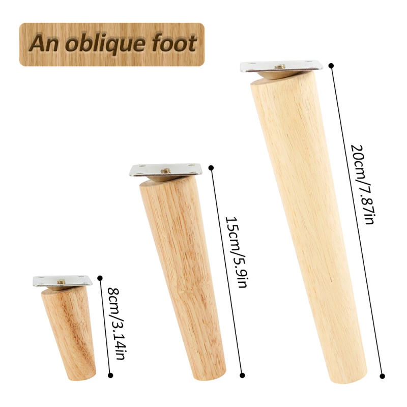 Description Picture 2 of item4Pcs Height 8/15/20/25 CM Solid Wood Furniture Leg, Inclined Cone Sofa Bed Cabinet Table And Chair Replacement Feet Sloping Feet