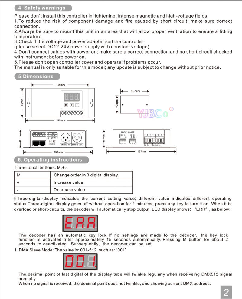 Description Picture 4 of itemDC 12V-24V CV PWM DMX512/1990 Signal Decoder BC-853 DMX RGB LED Strip Controller 6A*3CH Output Dimmer For RGB Lights Tape