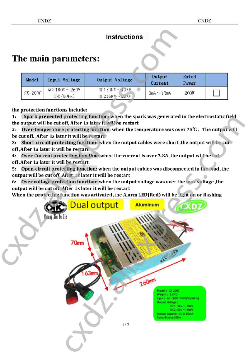 Description Picture 5 of itemHigh Voltage Power Supply with 20KV CX-200C Dual output  Electrostatic   Cleaner Air Purification