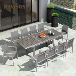 Outdoor Leisure Table And Chairs Italian Style Garden Folding Telescopic Villa Plastic Wood Dining Furniture Set High Quality