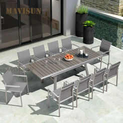 Outdoor Leisure Table And Chairs Italian Style Garden Folding Telescopic Villa Plastic Wood Dining Furniture Set High Quality