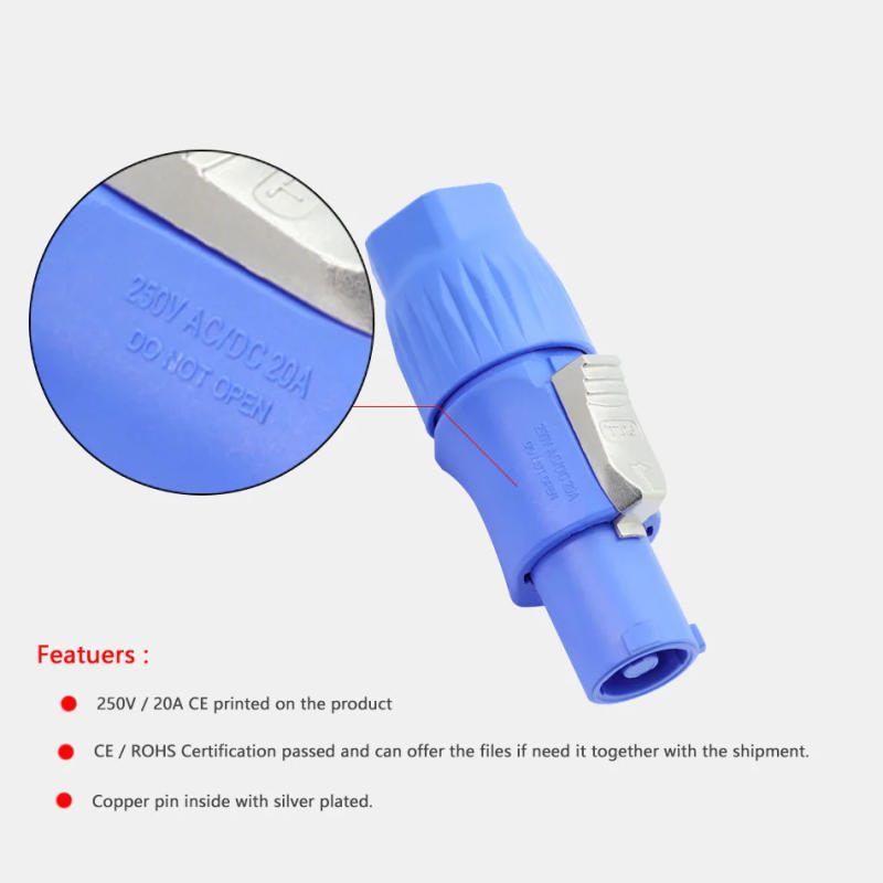 Description Picture 5 of item1PC Waterproof 20A Powercon Chassis Connector NAC3MPA-1(power-in)&NAC3MPB-1(power-out) 3/16'' Flat Tab Terminals Female Socket