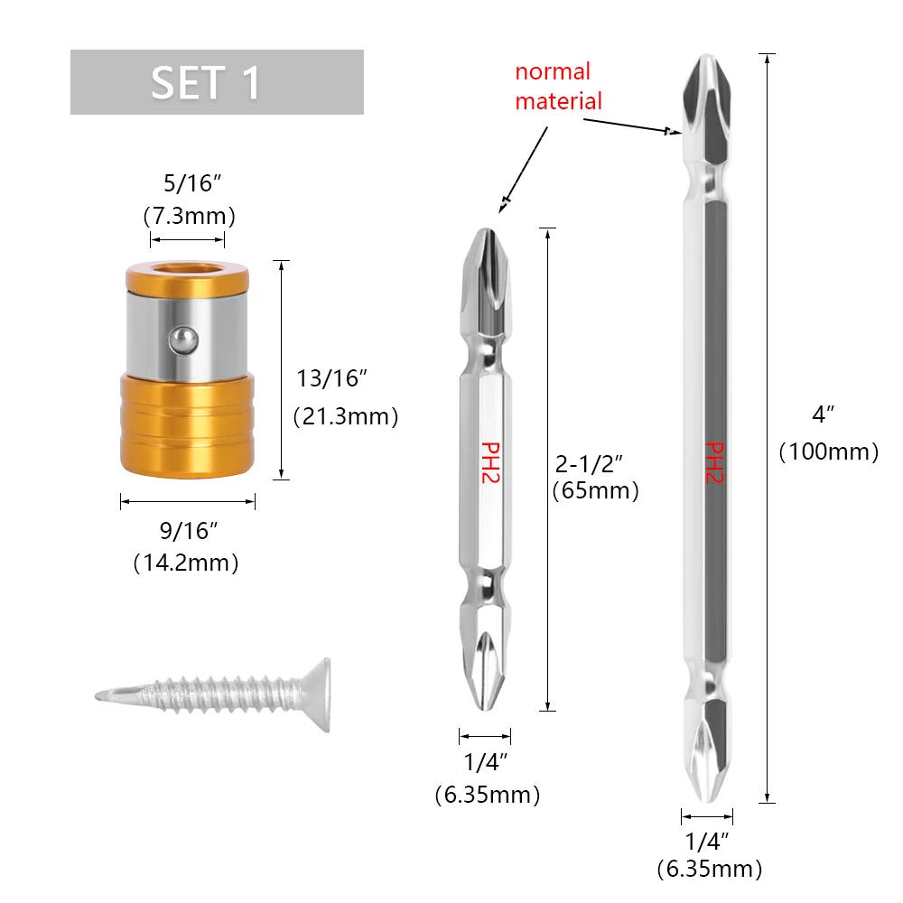 Description Picture 3 of item1 set 1/4" Hex Shank Fits Magnetic PH2 S2 K5  Long Reach Electric ARC Screwdriver Bits Exactness Single Phillips Cross Head Tool