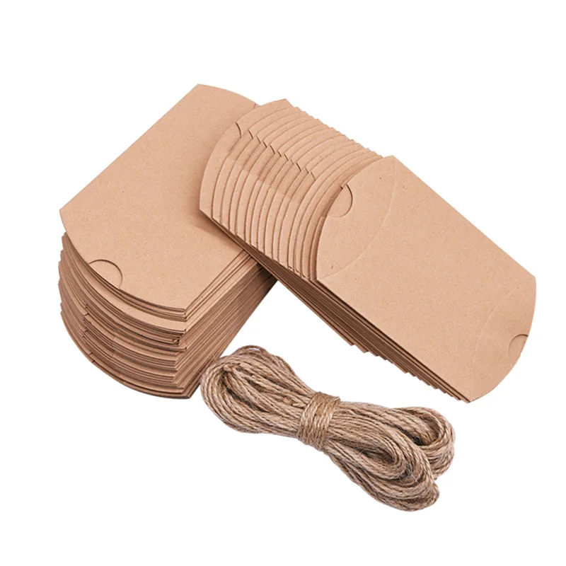 Description Picture 4 of item10/20/30Pcs Pillow Candy Box Kraft Paper Christmas Gift Packaging Boxes Candy Bags Wedding Favors Birthday Party Decorations