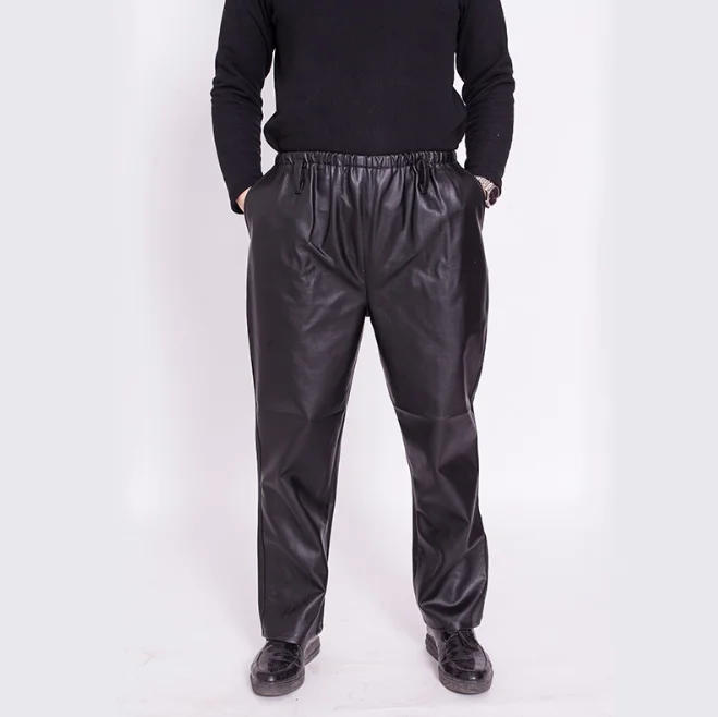 Description Picture 5 of itemMen's Winter Pants Faux Leather Brushed  PU Pants Thicken Casual chaparejos Fleece Trousers Plus Size XXXL Mens Men Clothing