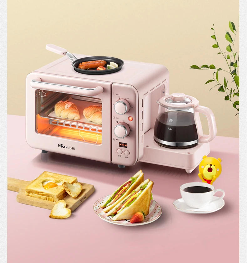 Description Picture 2 of item3 In 1 Breakfast Makers Small Electric Oven 8L Milk Heating Bread Breakfast Machine Toaster Oven Coffe Pizza Maker Water Kettel
