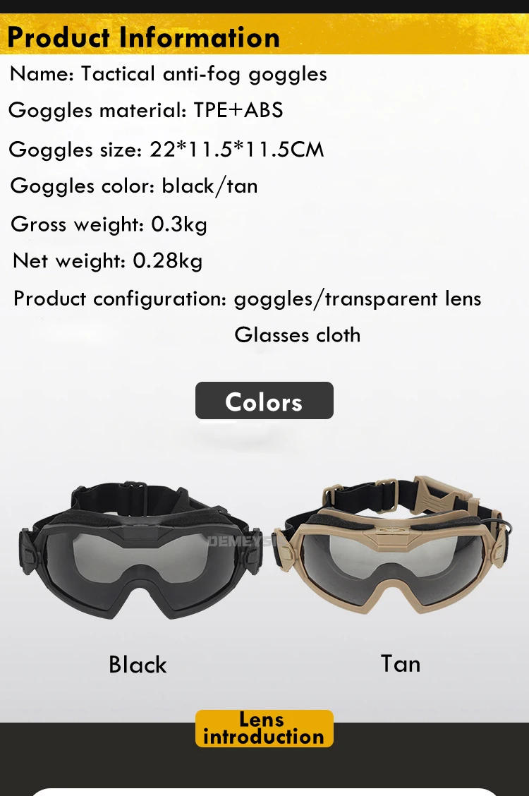 Description Picture 3 of itemTactical Goggles with Micro Fan Ourdoor Sport Airsoft Cs Wargame Shooting Glasses for Paintball Eyewear Hiking Sunglasses