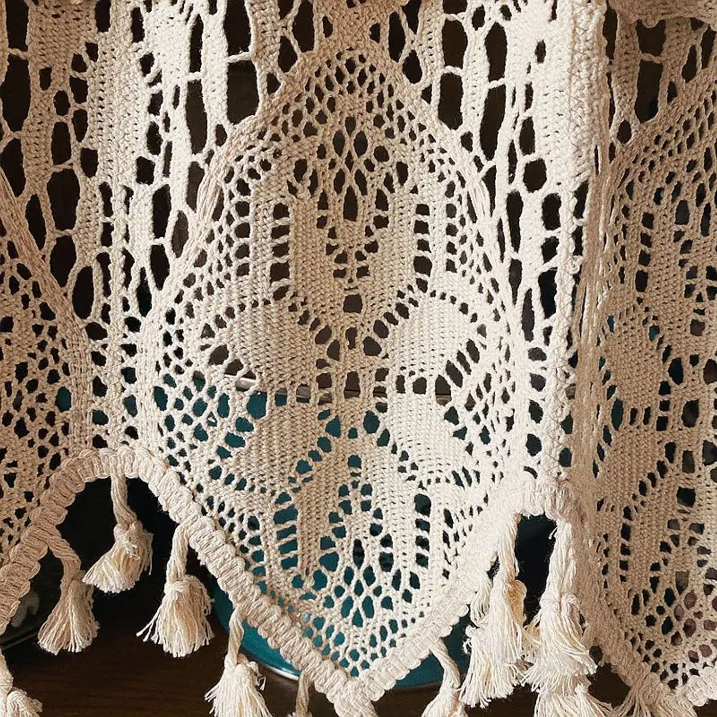 Description Picture 6 of item1Pc Vintage Crocheted Curtain With Tassel Home Decoration For Living Room Curtains For Windows Kitchen Curtains Partition