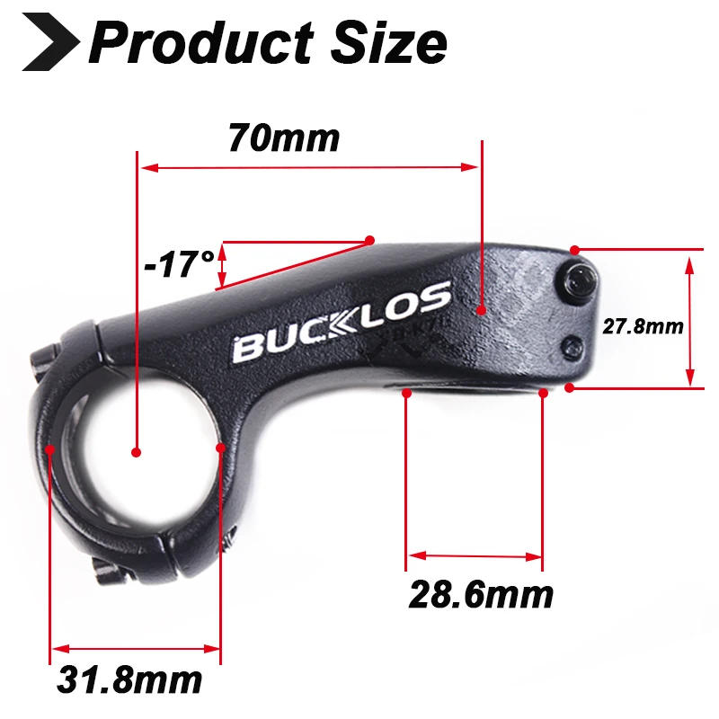 Description Picture 3 of itemBUCKLOS 31.8mm Bicycle Stem -17 Degree 70mm Road Mountain Bike Stem Ultralight MTB Power High Strength Bike TableCycling Part