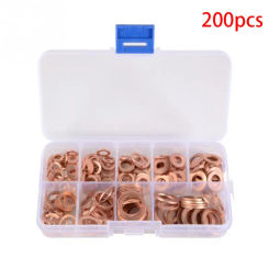 D2 200Pcs Washer Copper Sealing Solid Gasket Nut and Bolt Set Flat Washer Sump Plug Oil Ring For Boat Crush Flat Seal Ring Tool