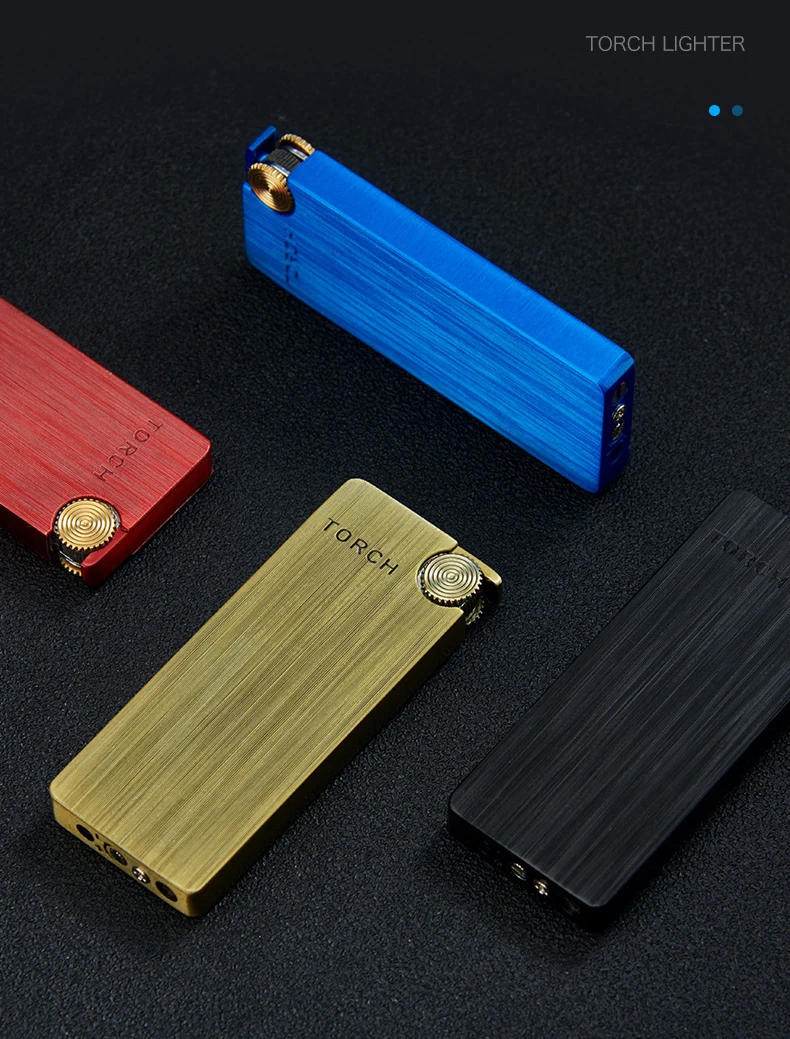 Description Picture 5 of itemWindproof Jet Turbo Torch Lighter Metal Ultra-thin Portable Butane Grinding wheel Flint Lighters For Smoking Gadgets For Men