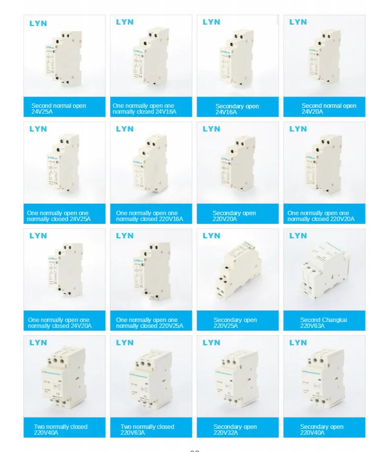 Description Picture 4 of item1PCS CT1-63 4P 32A 40A 63A 220V 400V~ 50/60HZ Din rail Household ac Modular contactor 4NO 2NO 2NC 4NC