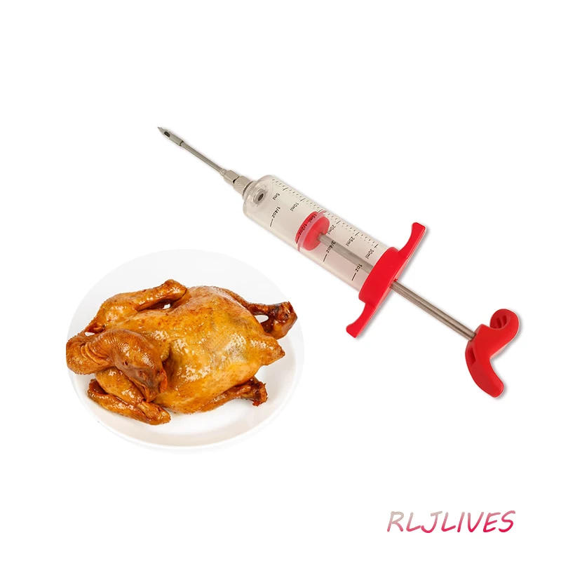Description Picture 3 of item30ML BBQ Meat Syringe Spice Marinade Injector Stainless Steel Needles Sauce Syringe Kitchen Tools Chicken Syringe Injection