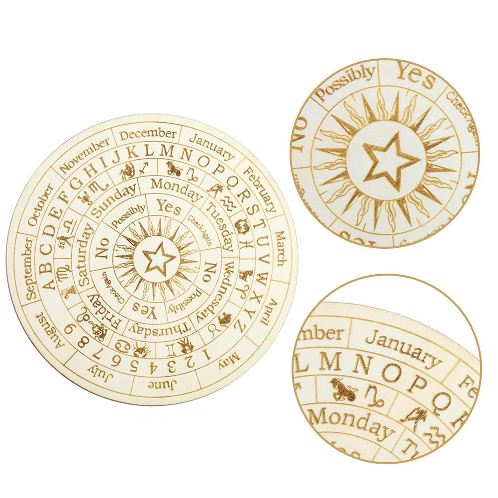 Description Picture 3 of itemWooden Twelve Constellation Divination Pendulum Board Sign Home Decor Star Sun Moon Altar Message Board Meditation Coaster Craft