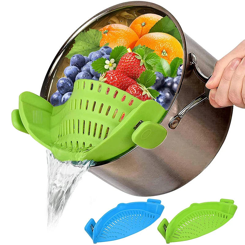 Description Picture 3 of itemKitchen Silicone Drainer Pasta Noodle Pot Colander With Clip Rice Vegetable Fruit Food Washing Draining Pan Strainer Gadgets