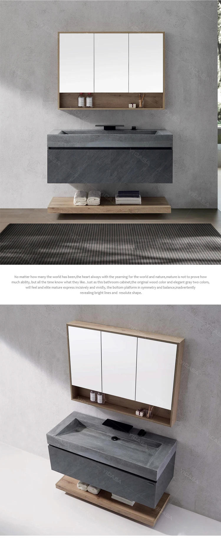 Description Picture 2 of itemgrey color slate surface modern bathroom vanity cabinets with bathroom mirror cabinet