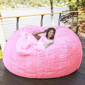 Big Round Bean Bag Chair Cover Comfortable Soft Giant Fluffy Faux BeanBag Lazy Sofa Bed Cover Recliner Pouf 5FT