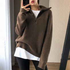 2025 Fall/Winter New Cashmere Sweater Woman 100% Merino Wool POLO Neck Pullover Loose Warm Knitwear Bottoming Clothing Tops