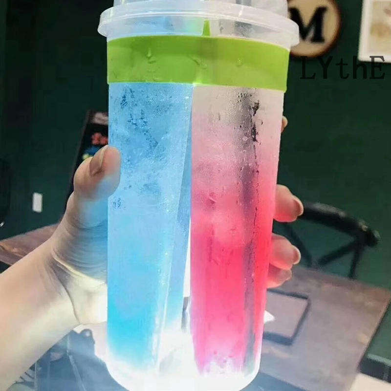 Description Picture 4 of item10Pcs 700ml Disposable Plastic Cups with Lids Double Grid Thicken Cup Couple Sharing Drinking Cup for Bubble Tea Boba Smoothie