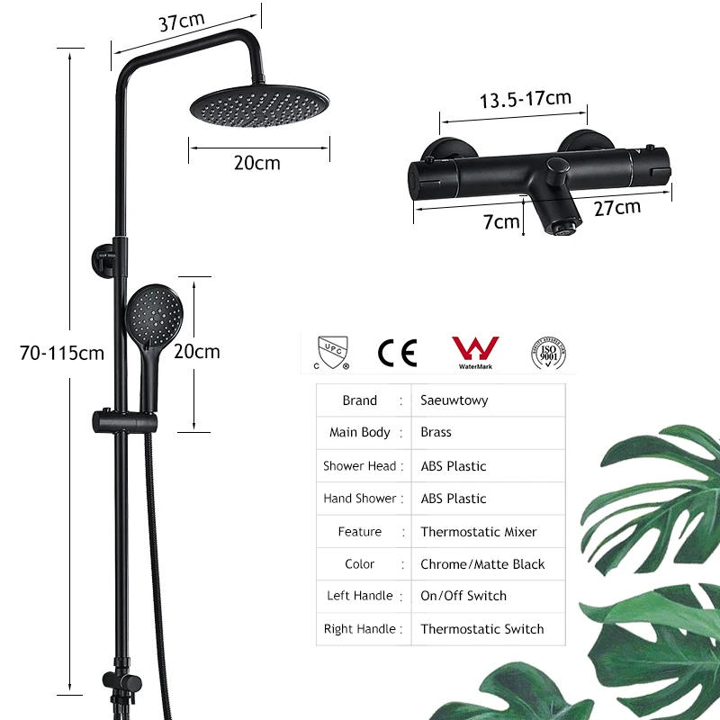 Description Picture 3 of itemMatte Black Thermostatic Shower Faucet Bathtub Thermostatic Control Shower System Kit Thermostat Tap Rainfall Shower For Bath