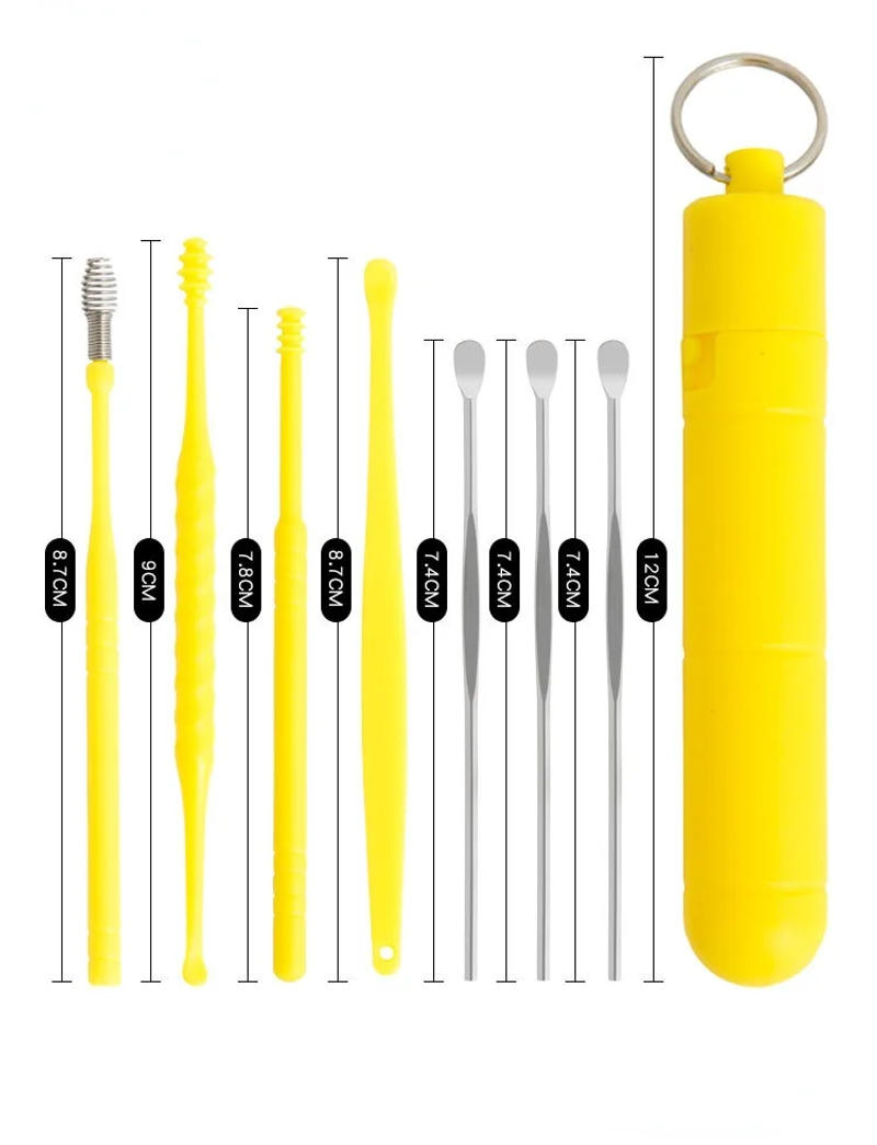 Description Picture 6 of item1/7PCS Ear Cleaner Earwax Removal Tool ABS Earpick Curette Reusable Ear Cleaning Wax Remover Spring Spoon Ear Pick Cleanser Care