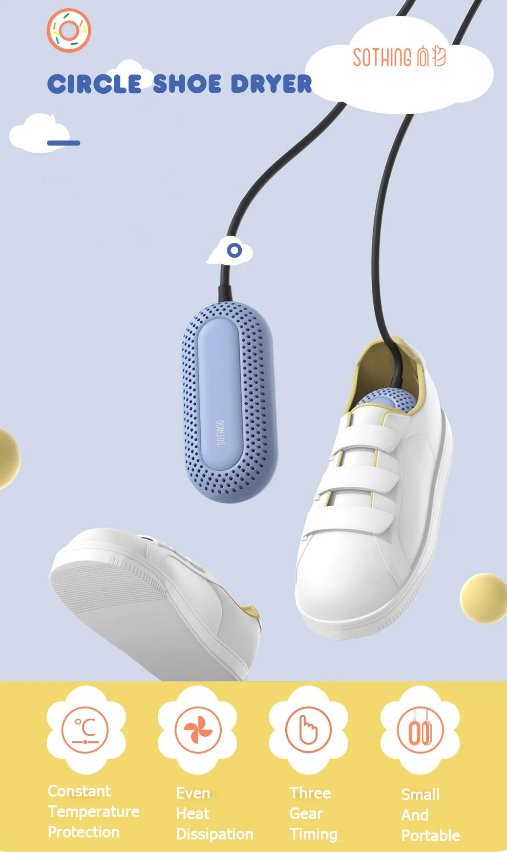 Description Picture 6 of itemSothing Electric Sterilization Shoes Dryer Three-Speed Timing Drying Deodorization Children Edition Circle Shoe Dryer