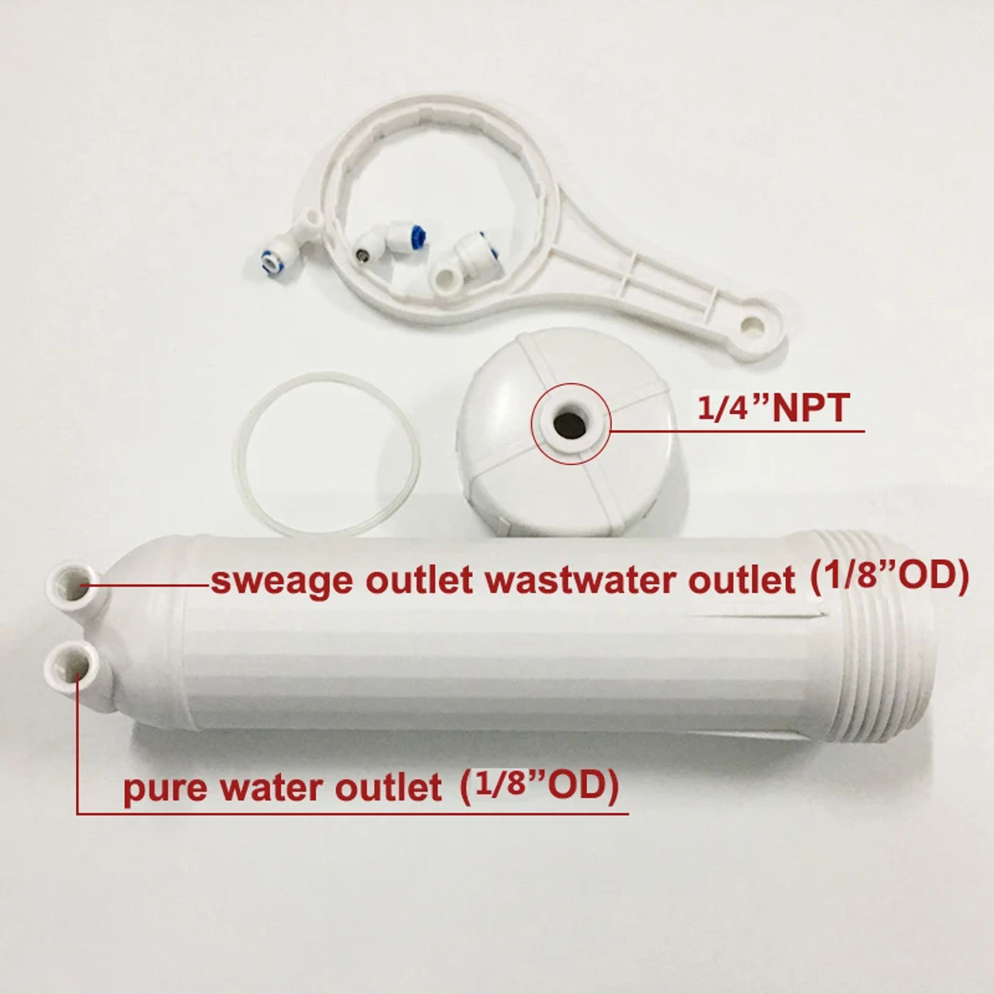 Description Picture 5 of itemRO Membrane Housing 3012 for 3012-400 gpd/3012-600gpd Reverse Osmosis With 5M 1/4"OD CCK Parts Tube/Pipe And All Fittings