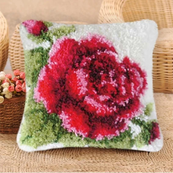 Description Picture 5 of itemSmyrna Flower Latch Hook Kit Mats Cushion Pillow DIY Crafts Flower Cushion Embroidery Latch Hook Rug Needlework Button Packages