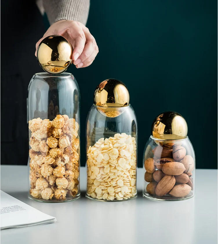 Description Picture 2 of itemGolden Cork Cover Glass Storage Jar Kitchen Food Storage Container Coffee Bean Tea Can Sundries Storage Bottle Home Decoration