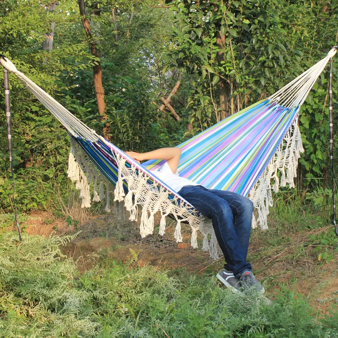 Description Picture 2 of itemPure Cotton Hammock Macrame 2 Person Swing Bed Garden Outdoor Hanging Chair New with stroage bag