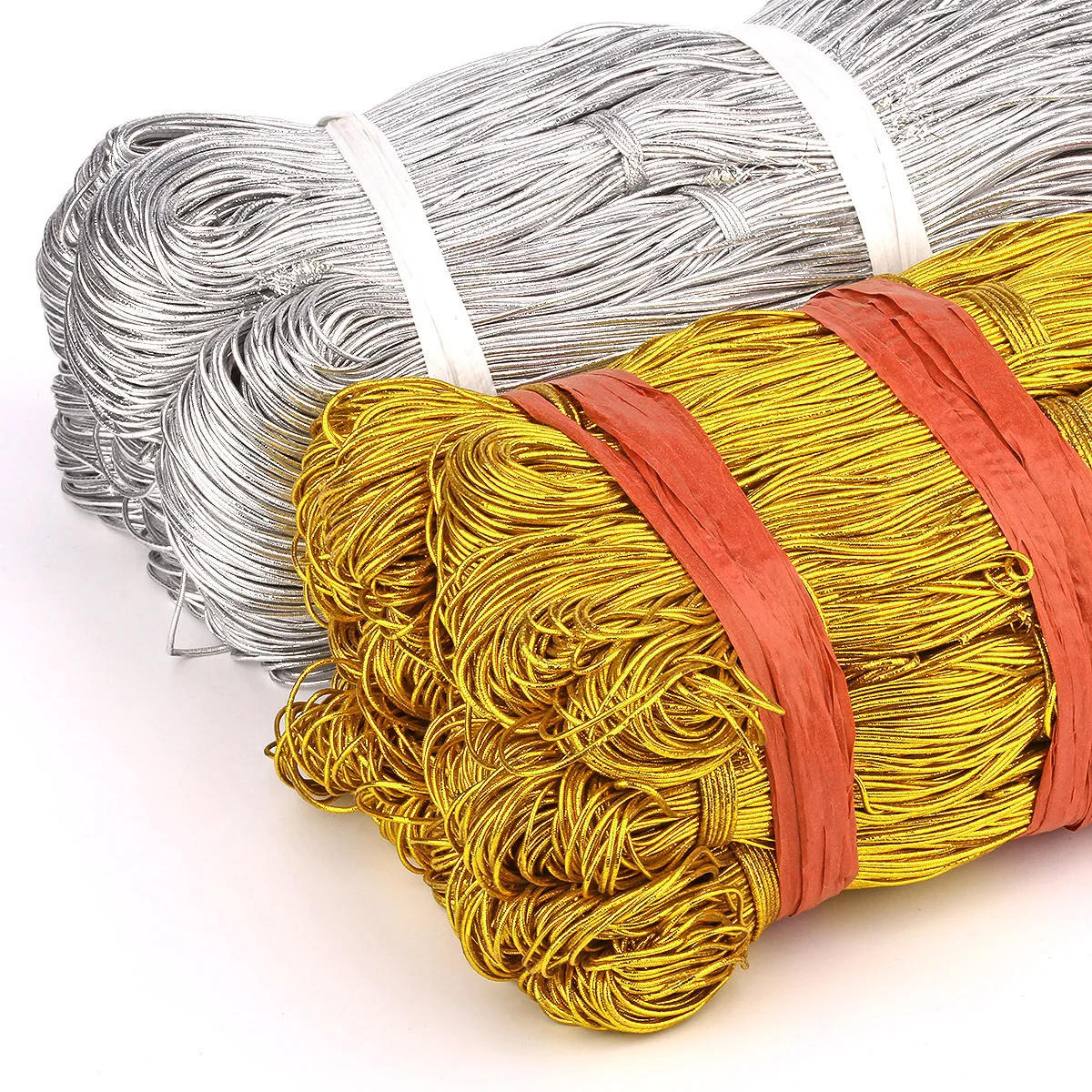 Description Picture 3 of item1MM 1.5MM Gold Silver Round Elastic Ribbon Sewing Elastic Band Fiat Rubber For Waist Band Stretch Rope DIY Christmas Decoration