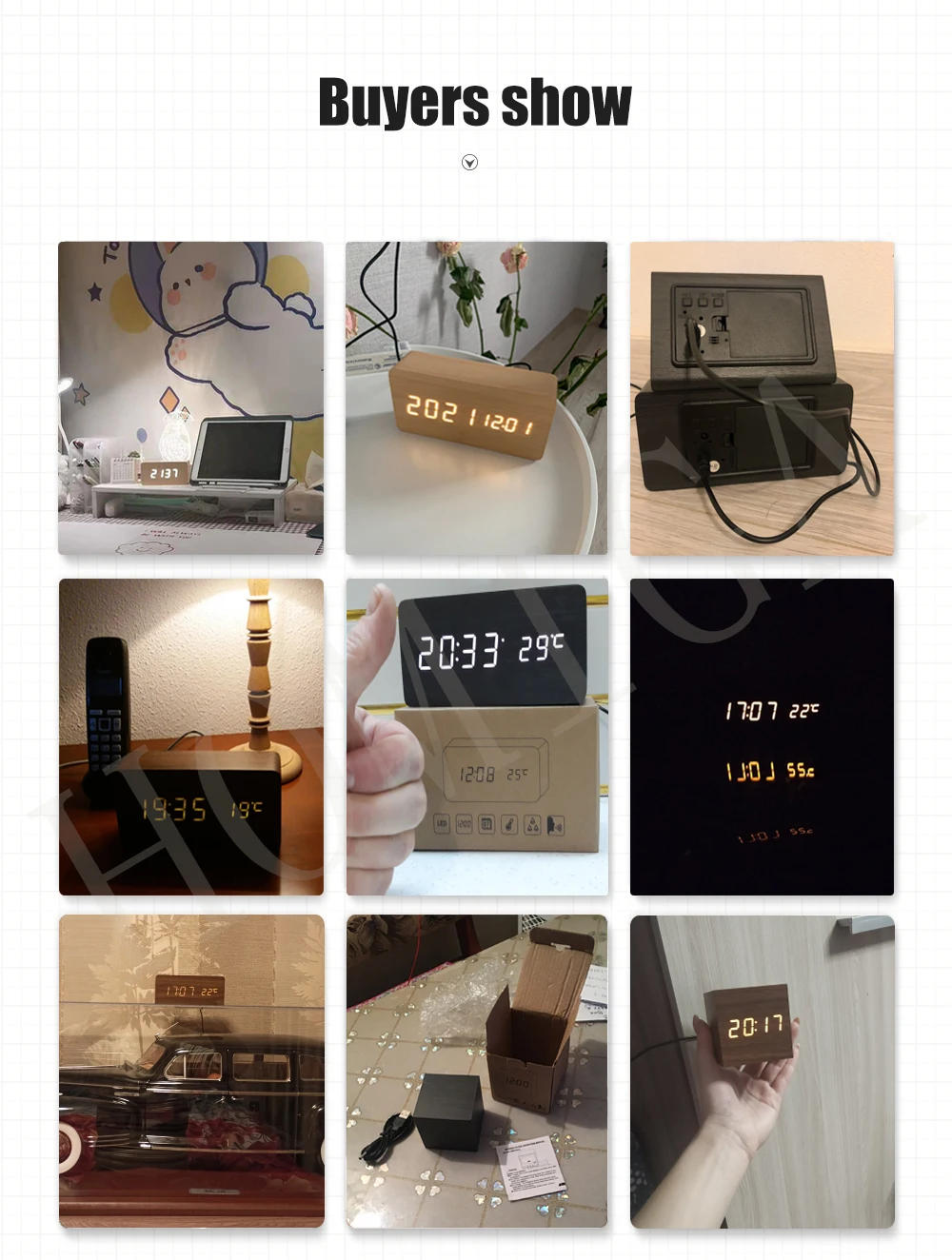 Description Picture 2 of itemAlarm Clock LED Wooden Watch Table Voice Control Digital Wood Despertador USB/AAA Powered Electronic Desktop Clocks