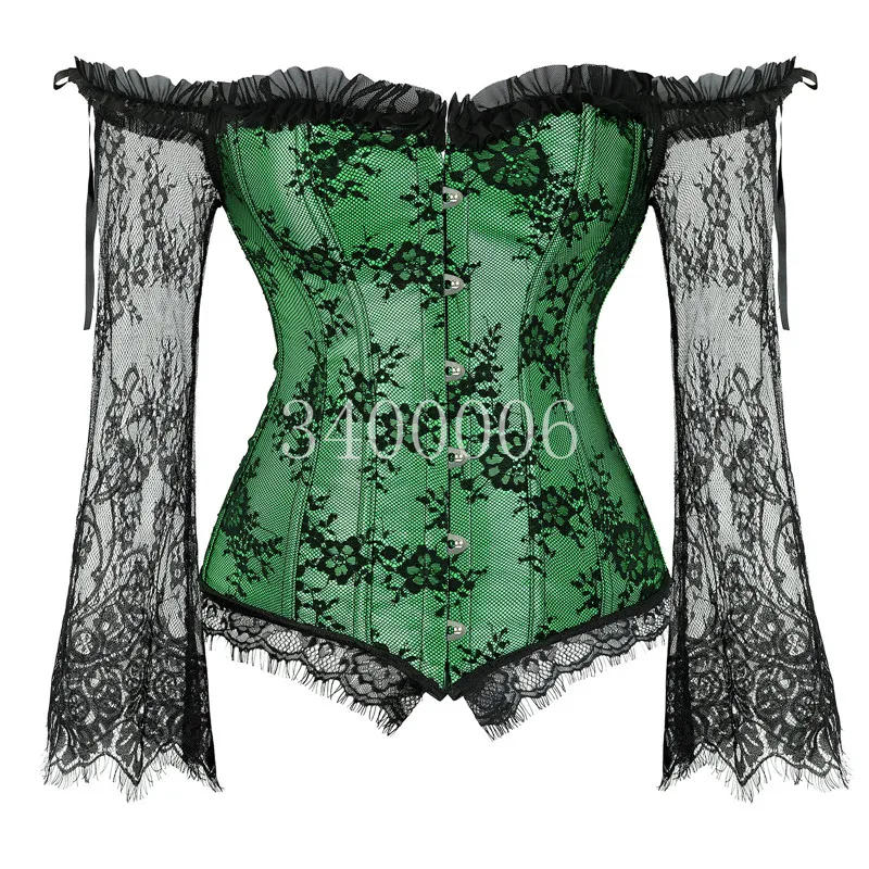Description Picture 5 of itemCorset Tops for Women with Sleeves Style Victorian Retro Burlesque Lace Bustiers Bridal Wedding Vest Fashion Halloween White Red
