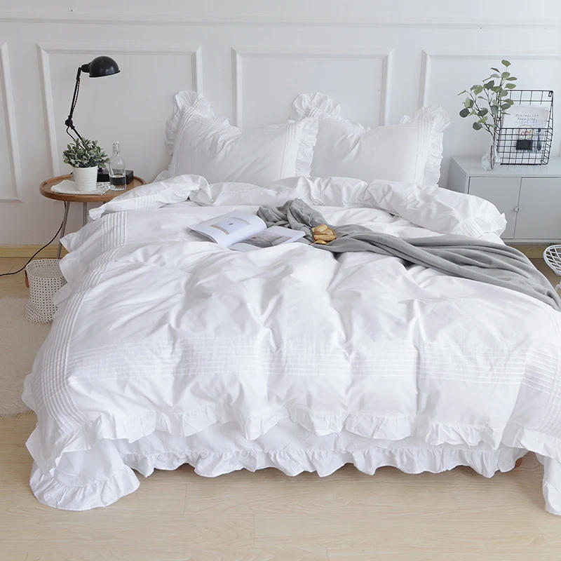 Description Picture 2 of itemWhite Flat Sheet Thickened 100% Cotton Bedding Sheets queen Lotus Leaf Flat Bed Sheet Duvet cover or pillowcases quilt case