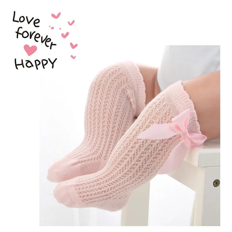 Description Picture 6 of item0-24Month Baby Girl Socks Toddler Bow Cotton Summer Mesh Lace Baby Knee Socks Newborn Infant Baby Princess Long Socks 2025 New