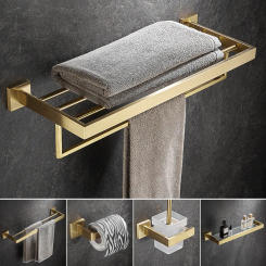 Bathroom Accessories Set Brushed Gold Bathroom Shelf,Towel Rack,Towel Hanger Paper holder,Toilet Brush Holder Bath Hardware Set